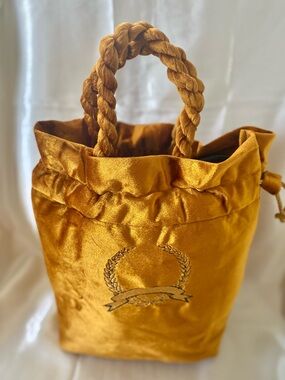 Gold Velvet Lux Tote Bag w/Crescent Emblem - Excellent Condition